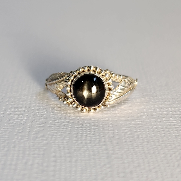 Estate Jewelry - NIB Semi VTG Natural Black Star Diopside 925 Scroll Filigree Ring Sz 6